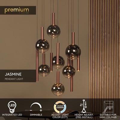 Lucide JASMINE - Pendant light - Ø 75 cm - LED Dim. - CCT - 12x4,5W 2200K/3300K - Suitable for double-height spaces and high ceiling - Copper | Premium